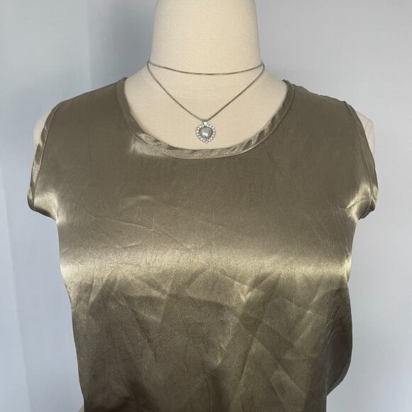 Vintage Tank Top Size Large Gold Brown Slinky Satin Minimal Basic Sleeveless 90s - Picture 2 of 10